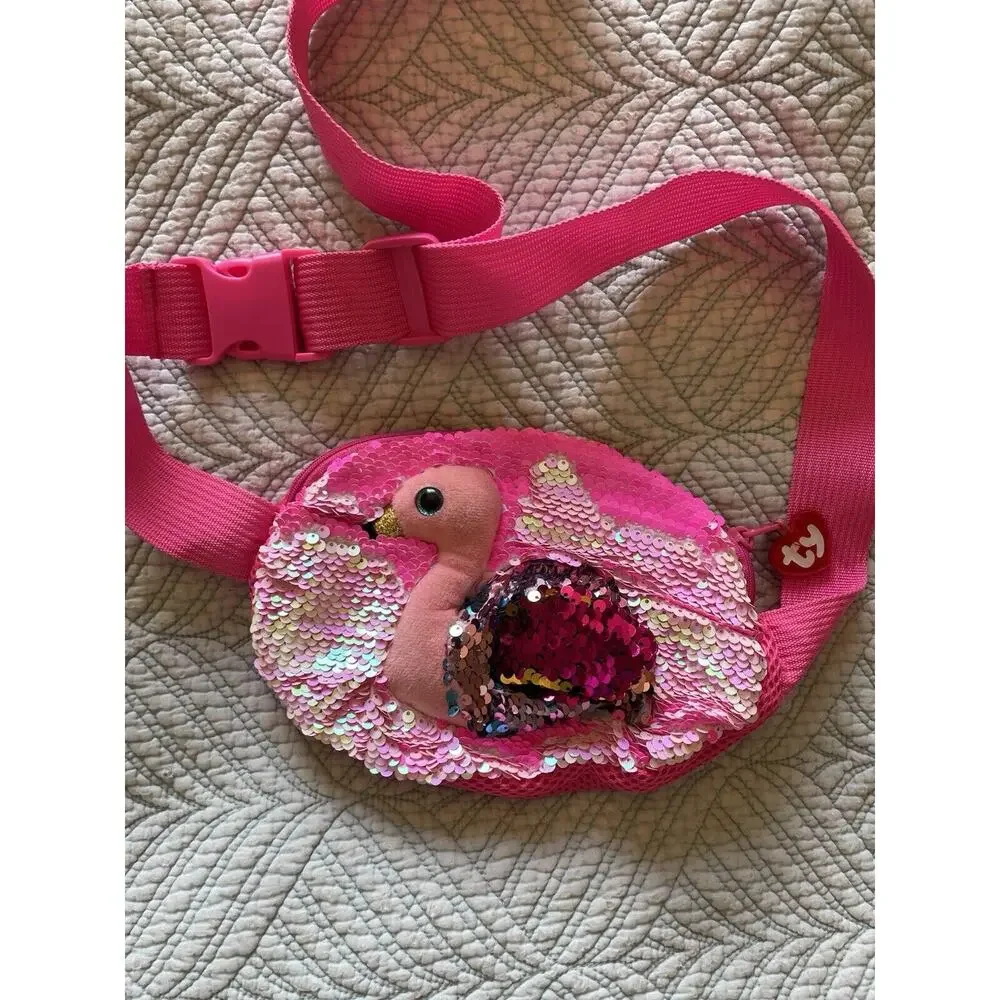 TY Flamingo Plush Two Toned Sequin Hot Pink Children's Fanny Pack/Belt Bag Y2K
